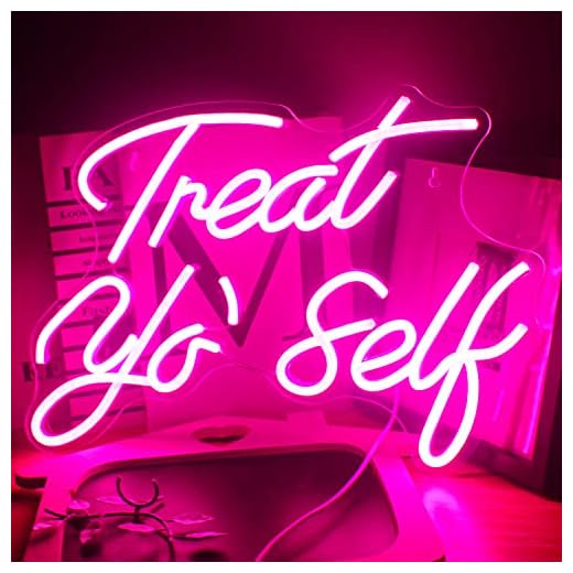 Gamerneon Treat Yourself Neon Sign Pink Led Word Neon Lights Usb Neon Light Signs for Bedroom Home Light Up Letter Neon for Birthday Party Gifts