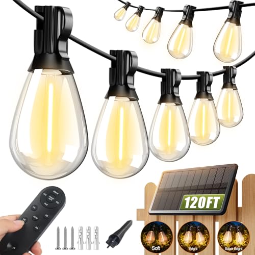 Tenmiro 120FT Solar Outdoor String Lights with Remote and 32+2 LED Shatterproof Bulbs Dimmable...