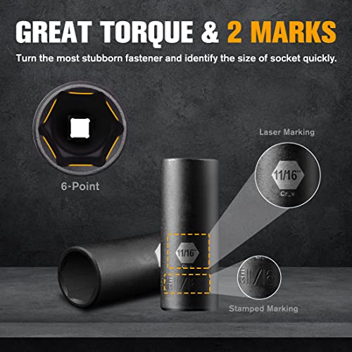 Pgroup 3/8” Drive Deep Impact Socket Set, 15-Piece 6 Point Standard Sae Sizes(1/4-Inch To 1"),Includes 3", 6"Impact Extension Bars,Cr-V Steel Socket Set With Heavy Duty Storage Case #TOP2