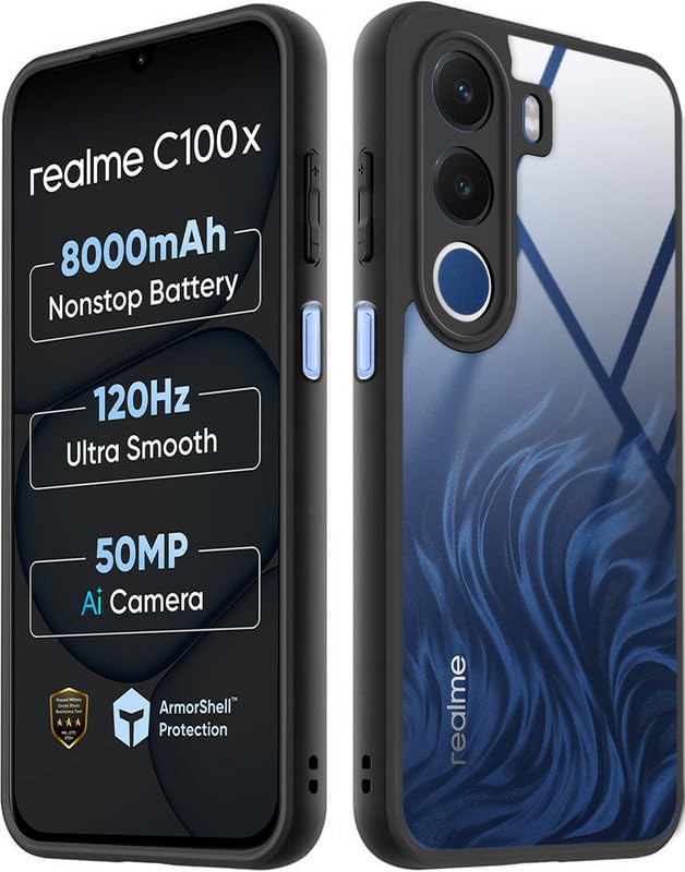 Mr. Case Back Cover for Realme C100x 5G | Shockproof Transparent Hard Back with Black Bumper | 360° Protection | PC & TPU Durable Case | Anti-Slip Grip & Camera Protection - Black-image-4