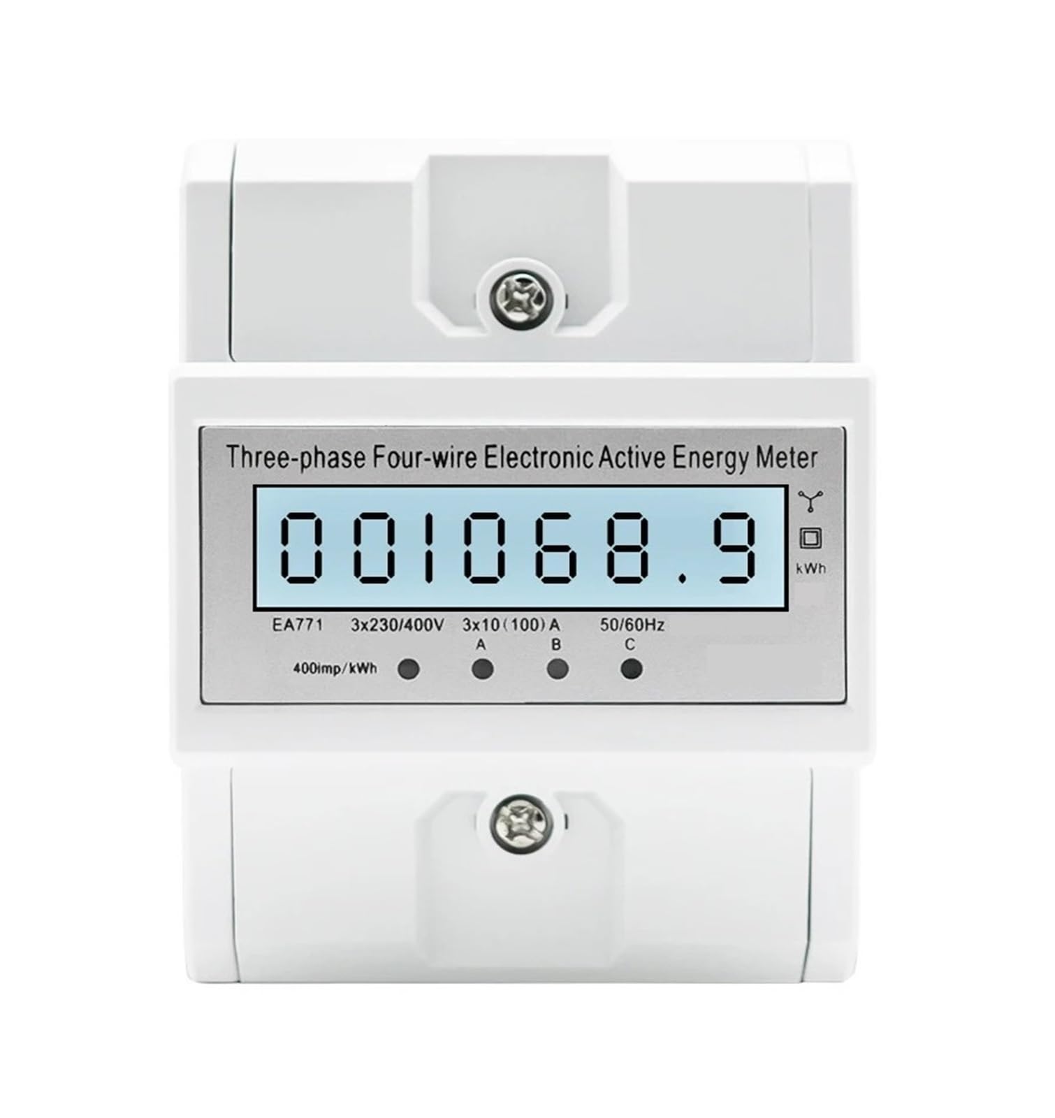 Contatore di energia su Guida DIN AC 230 380V 3 Fasi 4 Fili Consumo energetico Wattmetro 100A 50/60Hz Retroilluminazione LCD