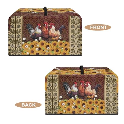 Image of Microwave Oven Dust Cover Air Fryer Toaster Oven Protector, Stain-Resistant Small Appliances Cover, S, 18.25 x 14.5 x 11 Inches, Rooster Chicken Sunflower Daisy