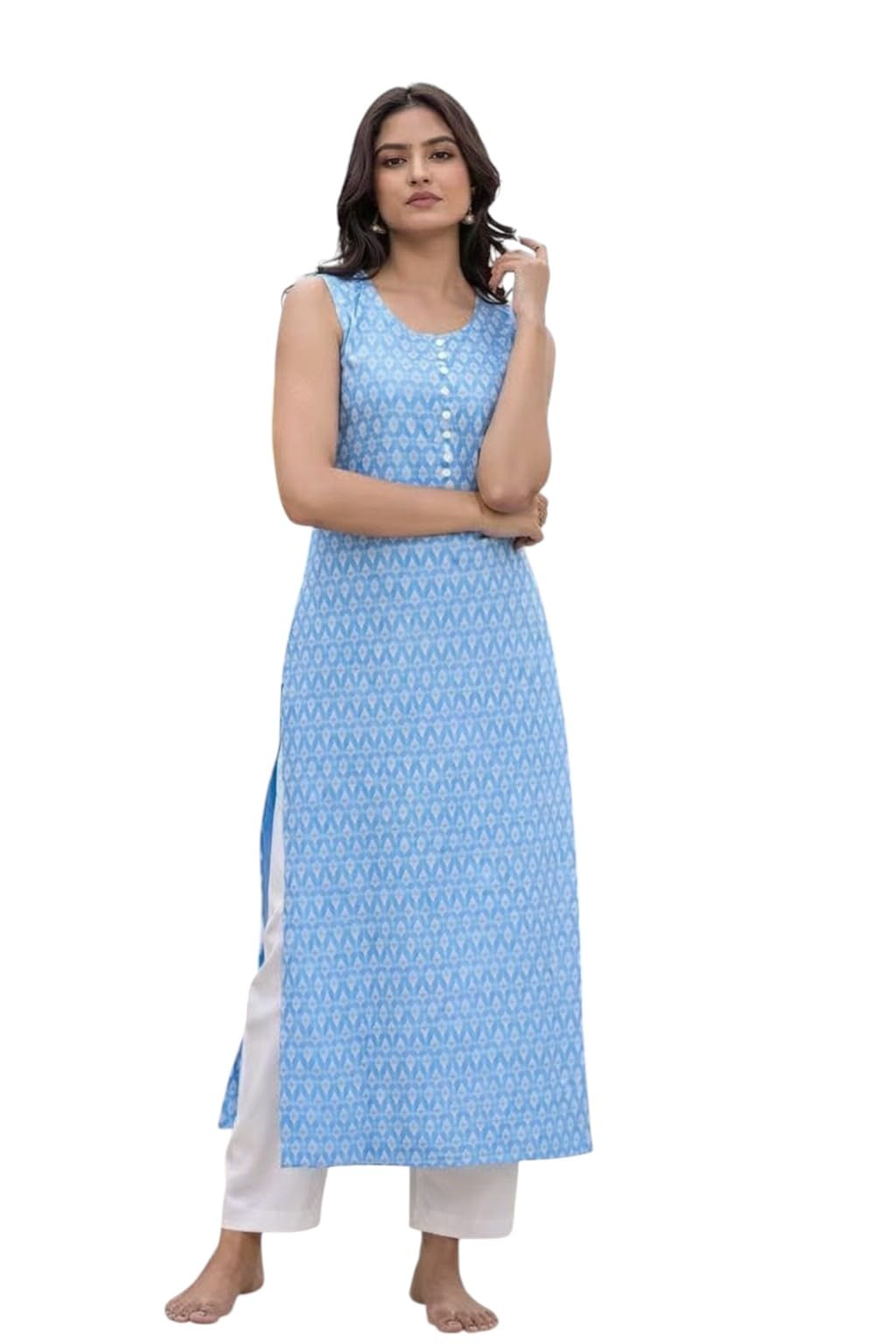Sleeveless Kurti, Rayon Floral Printed, Round Neck, Straight Fit, Casual Wear SRF1-STRAIGHT Kurta-picture-34