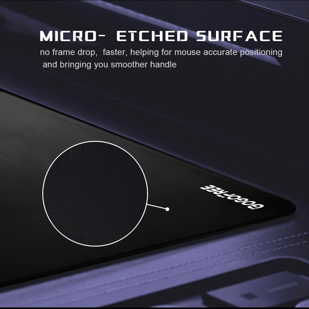 Tappetino per mouse in vetro nero, grande tappetino per mouse in vetro temperato, superficie ultra liscia con maggiore precisione e velocità per FPS e MOBA (49,8 cm di lunghezza x 39,9 cm di larghezza