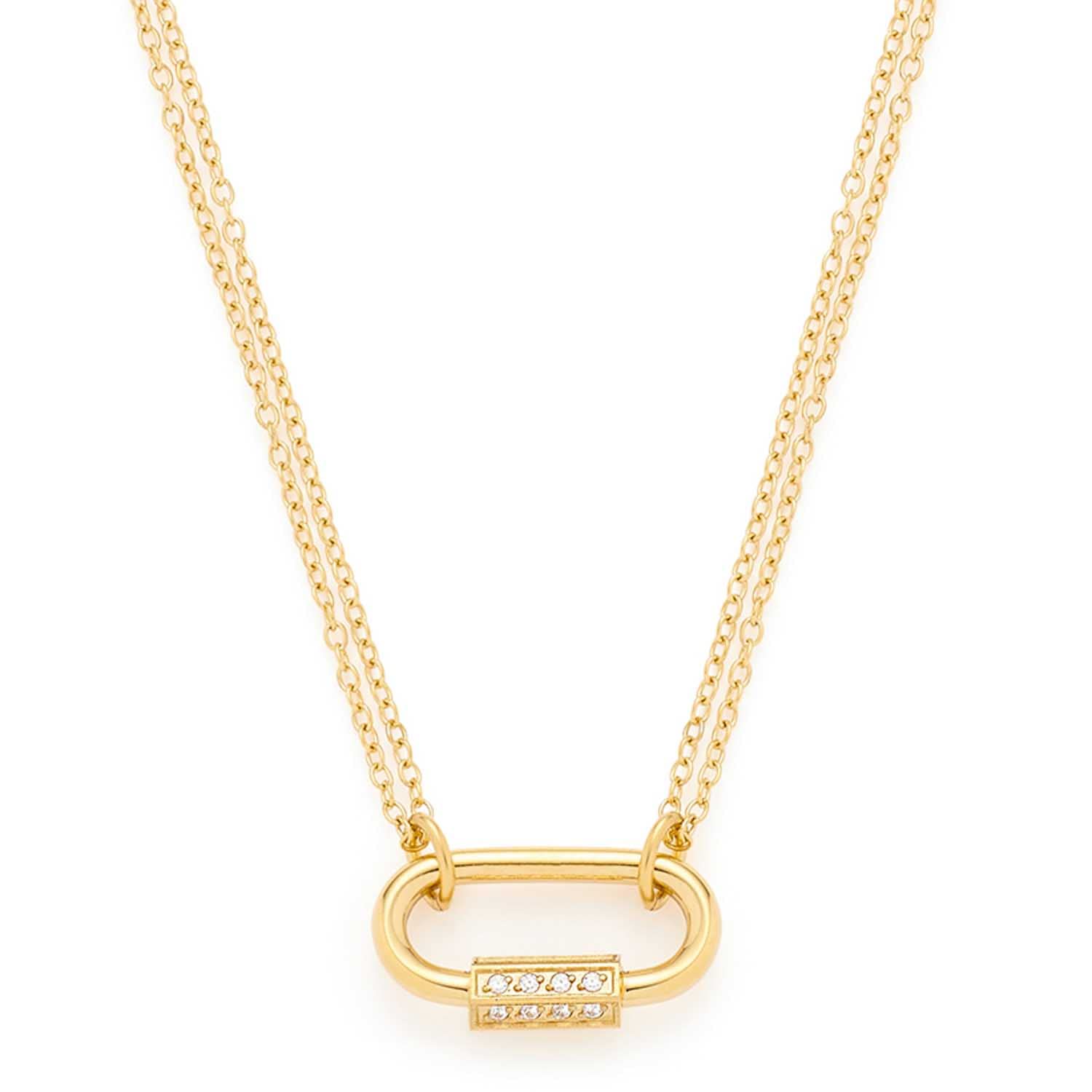 Leonardo Ciao Zora Halskette, Kette aus Edelstahl mit Karabiner-Anhänger gold, Zirkonia-Steine, 45-50 cm, Anker-Kette Damen Schmuck, 022963