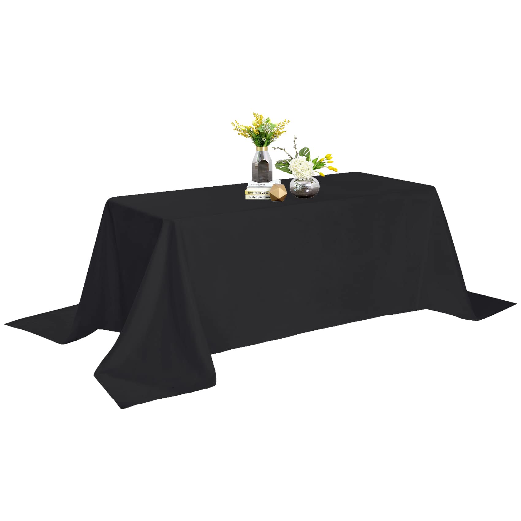 Mantel rectangular de 90 x 156 pulgadas, mantel de poliéster lavable, resistente a las manchas y arrugas, mantel de tela decorativa para mesa de comedor, fiestas de buffet y bodas, color negro