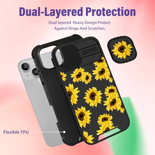 Image of Funermei (2in1 for iPhone 14 Plus Phone Case for Women Sunflower Cute Girls Cover Floral Flowers Girly Pretty Aesthetic Sun Flower Design with Camera Cover Funda for Apple for iPhone 14 Plus Case