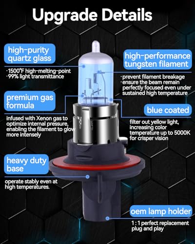 Image of NEWBROWN H13 Headlight Bulb 9008 Halogen Headlight Bulbs 5000K Super White Light Long Life Replacement P26.4T 12V 55W /60W (H13 /9008, 2 Pack)