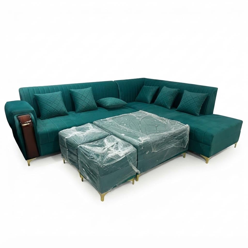 Teal Corner Sofa Set with Ottomans with Extra Ottoman Seating for Living Room and Apartment, Contemporary Sofa for Living Room, Apartment, Home Office and Lounge Spaces-image-45