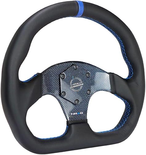Miniatura 2 de NRG Innovations NRG-RST-024CF-BL - Volante de fibra de carbono de 12.598 in, centro de fibra de carbono azul con marca central azul puntada azul,
