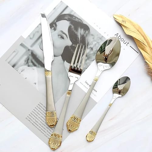 Mäander - Conjunto de talheres para 6 pessoas, 24 peças, aço inoxidável, polido com espelho, com faca, garfo, colher, colher, máquina de lavar louça