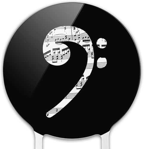 Miniatura 3 de Partituras acrílicas Bass Clef Music Cake Topper Decoración de fiesta para boda, aniversario, cumpleaños, graduación