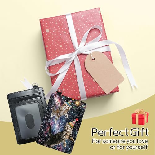 Image of Small Travel Wallets, Cats Galaxy Nebula Slim Minimalist Front Pocket Wallet with Wristlet, RFID Blocking PU Leather Credit Card Holder with ID Window Change Purse for Men Women