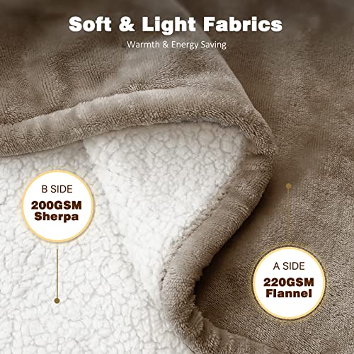 Heated Blanket Electric Blanket 50\" x 60\" Electric Throw Flannel & Sherpa with 5 Heating Levels & 4H Auto-Off Timer, Over-Heat Protection Soft Throw Blanket ETL Certification Home Office - Thumbnail 2