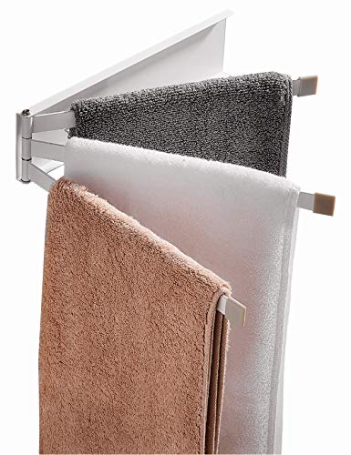 Yeavs Swing Towel Holder Rack White, Wall Mounted Towel Bar Swivel With 3-Arm For Bathroom Kitchen Storage #TOP5