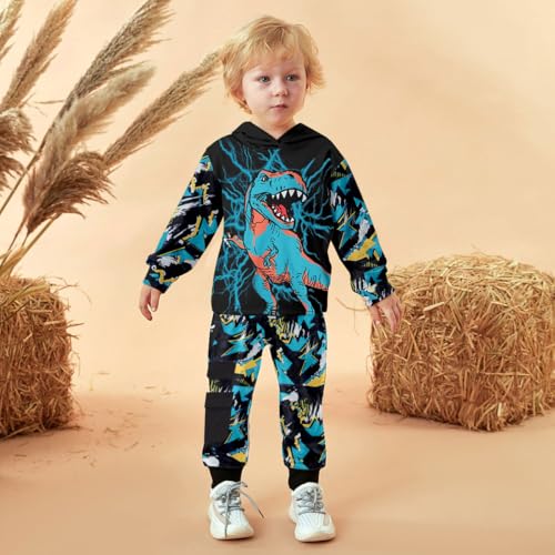 Image of Toddler Boy Fall and Winter Clothes Long Trousers + Hooded Sweatershirts Dinosaur Suit Two-piece Set