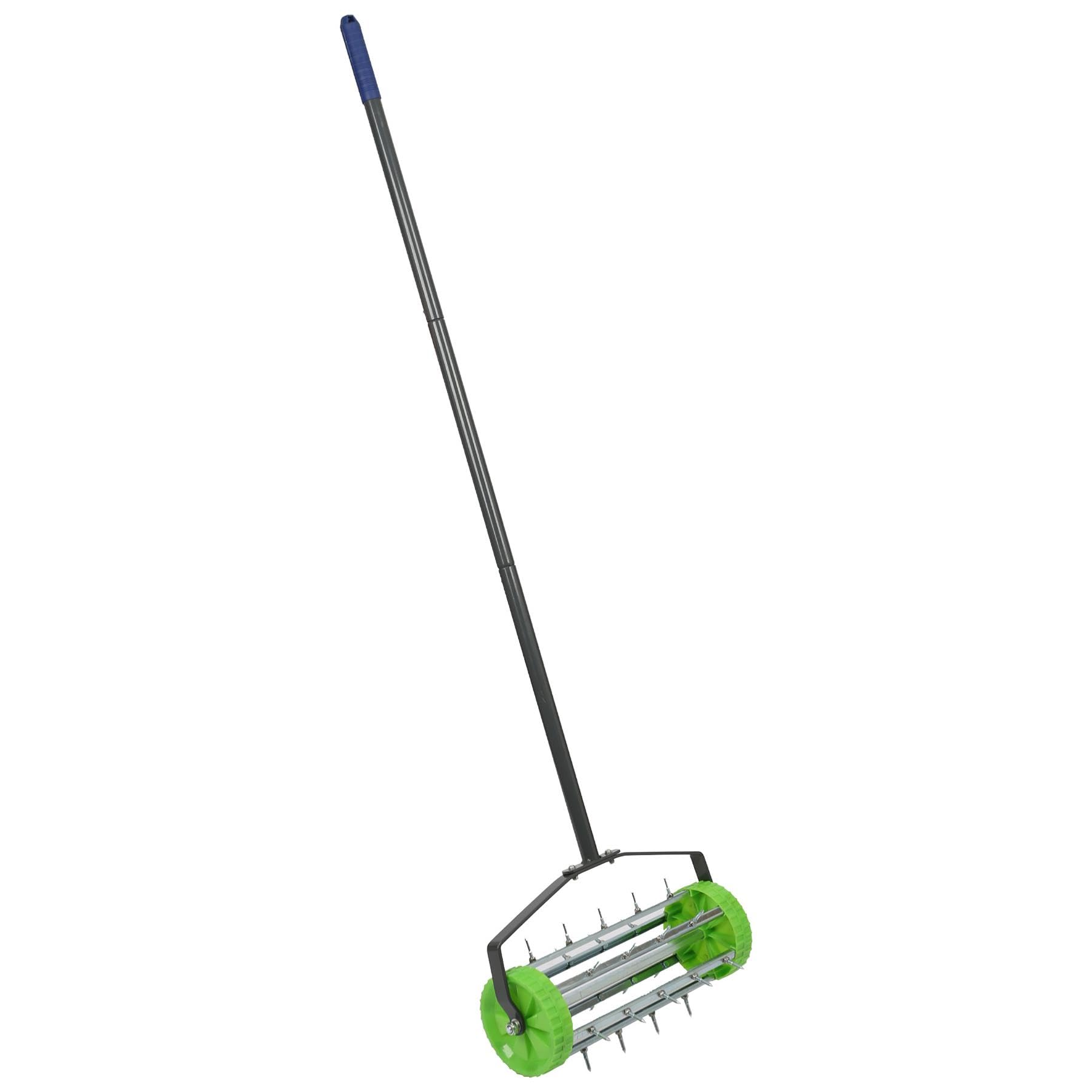 Harbour Housewares Green Rolling Lawn Aerator - Heavy Duty Manual Garden Tool With Spiked Drum - 40Cm X 1.4M Grass Aeration Roller For Soil, Turf, Lawn Care, Gardening & Scarifying