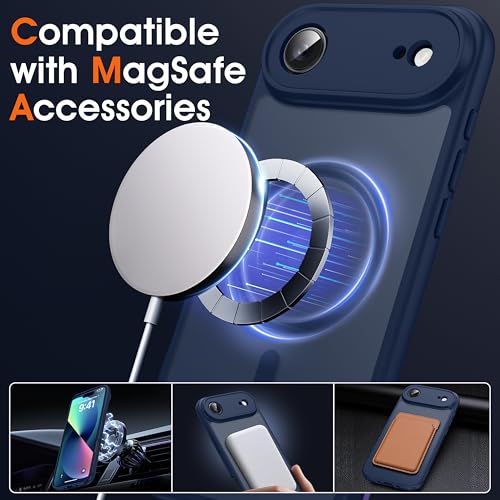 Image of Oterkin Magnetic for iPhone Air Case Matte, Upgraded Full Camera Protection Compatible with MagSafe Frosted Translucent Shockproof Anti-Scratch Slim Fit Case Military Grade Protection (Dark Blue)