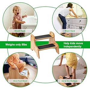StrongTek Wooden 2 Step Stools for Kids, Toddler with Non-Slip Stepping Surface, Portable Stool with Handles for Bathroom Kitchen and Bedroom, 400 lbs Capacity (Natural) StrongTek Wooden 2 Step Stools for Kids Toddler with Non Slip Stepping Surface Portable Stool with Handles for Bathroom Kitchen and Bedroom 400 lbs Capacity Natural
