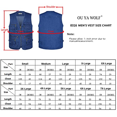Ou Ya Wolf Men's Utility Work Hunting Travel Fishing Multi-Pockets Outdoor Vests Xx-Large Denim Blue #TOP6