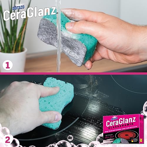 abrazo CeraGlanz Glaskeramik - 2 Glaskeramikfeldreiniger, antibakterieller Glaskeramik Reiniger, Glaskeramikfeld Reiniger, Herdreiniger, Herd kratzfrei reinigen
