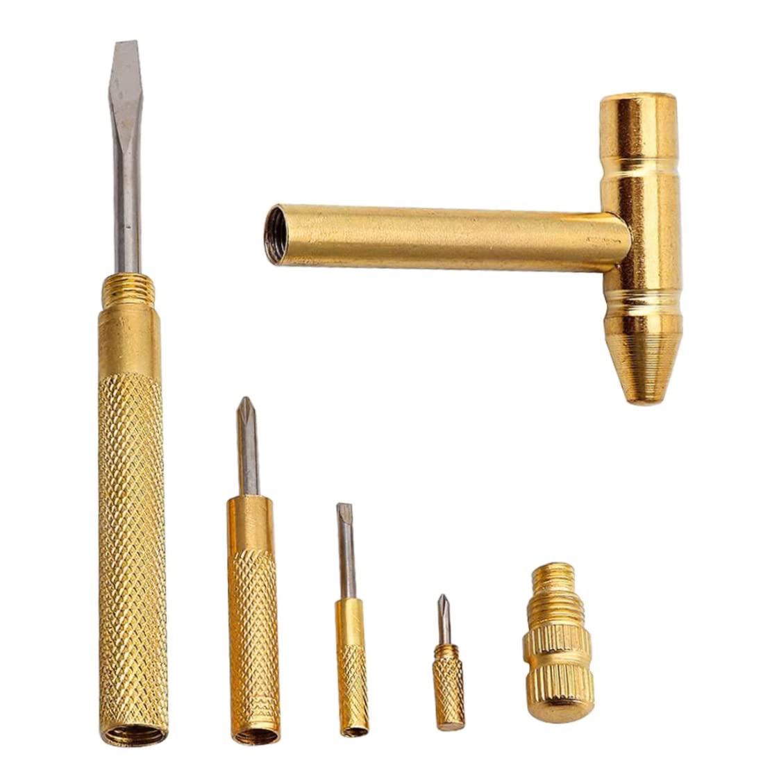 Brass Hammer 5-in-1 Mini Hammer Copper Plated with Screwdriver Multi-Function Golden Tool ;1