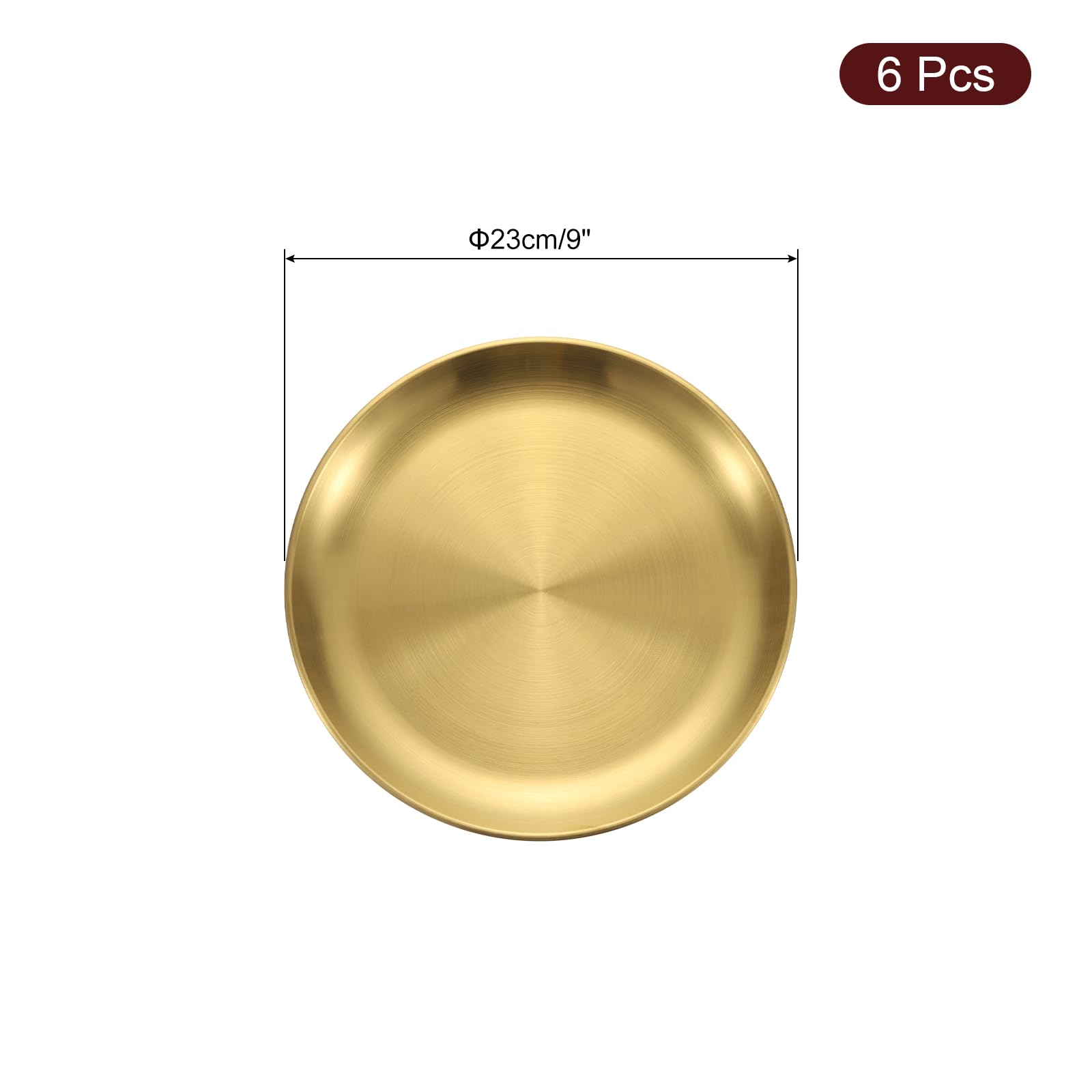 QUARKZMAN 6pz Piatto in Acciaio Inox, 9 Pollici Piatto Pranzo Rotondo in Metallo, Vassoio Portata Piatti Dessert Rotondi per Cucina Ristoranti Oro