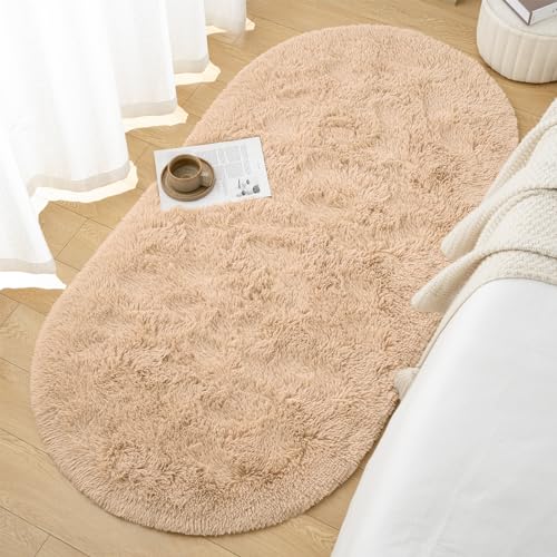 Tapete Ovalado Beige para Dormitorio 2.6 x 5.3 pies miniatura 4
