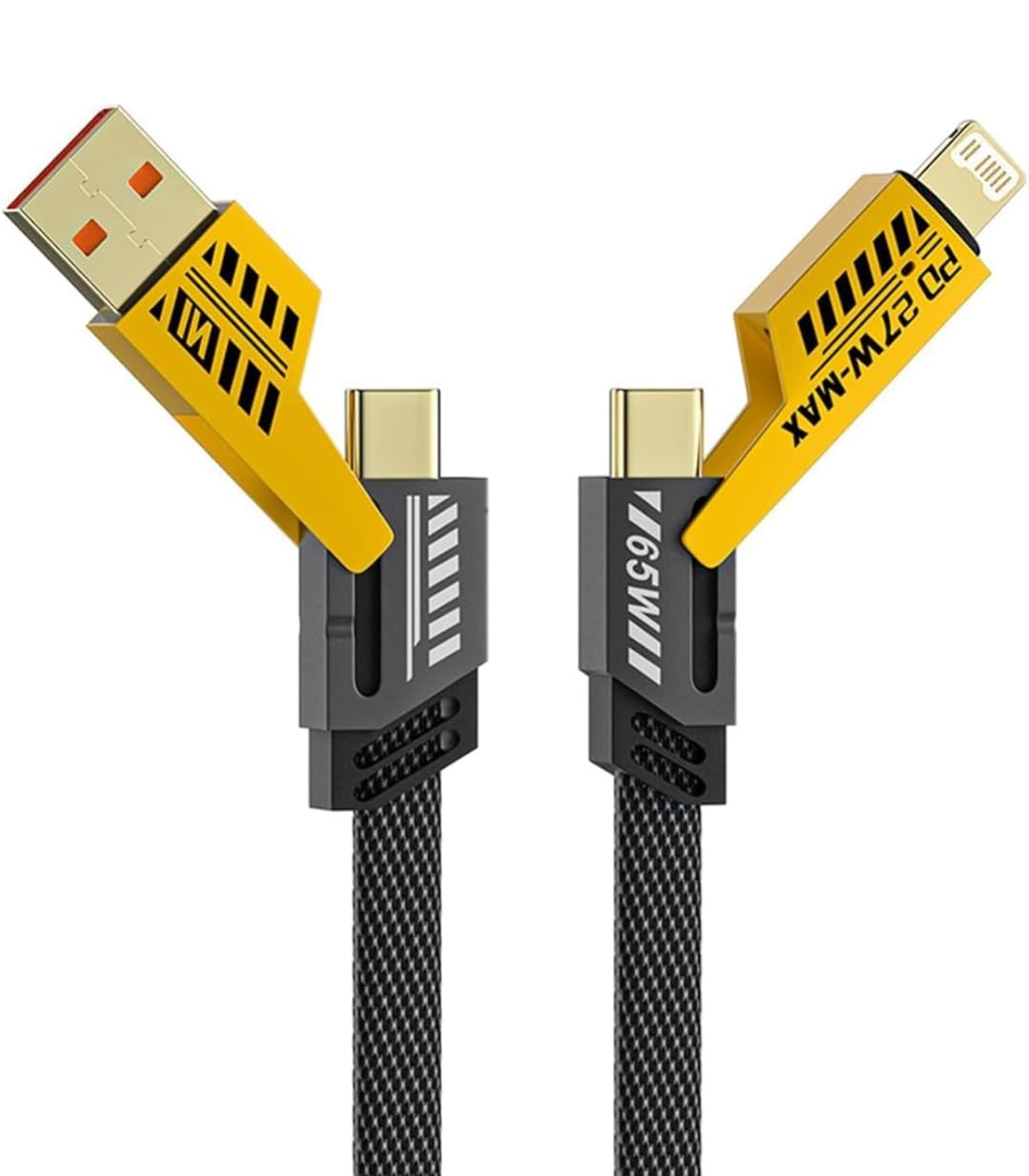 Primate 4-in-1 Flat Braided Metal Cable 3.3ft, 65W, Compatible with iPhones, iPads, MacBooks, Samsung, OnePlus, Type-C Laptops & More (Grey) (B0DG5T9JMW) Amazon Price History, Amazon Price Tracker