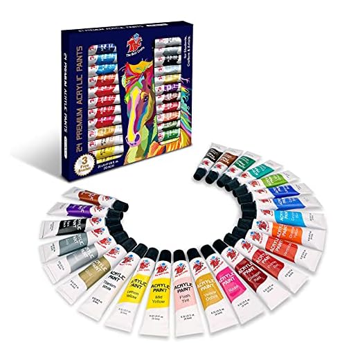 Pintura Acrílica 24 Tubos 9.5 ml, Kit de Pintura Acrilica para Manualidades, Papel de Lienzo, Vidrio, Madera, Modelar, para Profesionales Artistas, Niños by TBC The Best Crafts