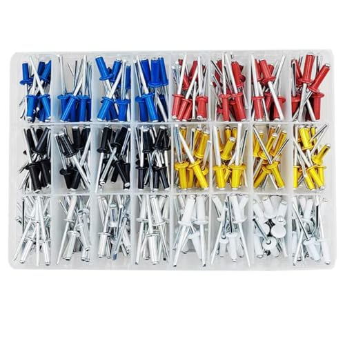 Image of Wensilon(324Pcs) six colors blind pro Rivets Kit,Aluminum Grip and Steel Mandrel Set.Red, Blue, White, Black, Golden, Aluminum.