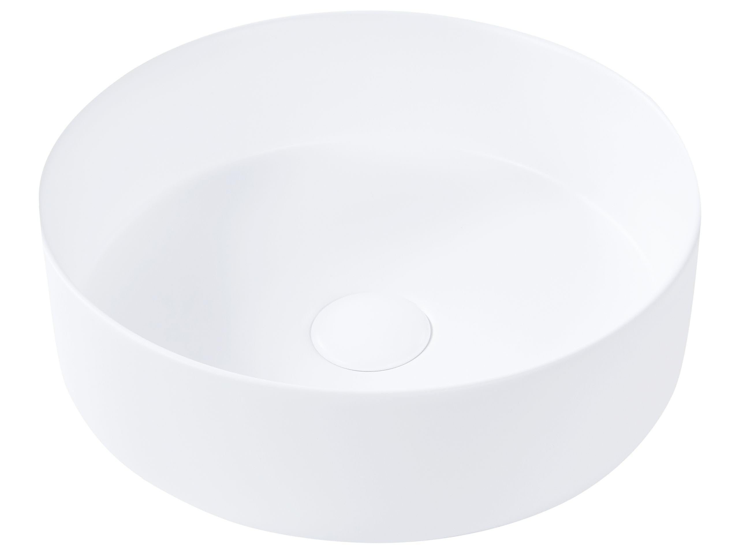 Umywalka łazienkowa nablatowa ceramiczna matowa okrągła 36 cm złamana biel Cirat