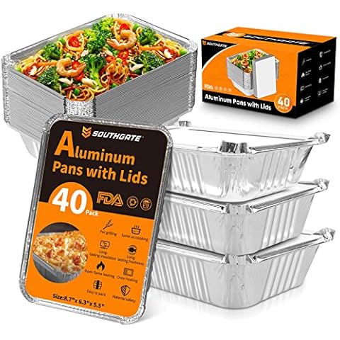 SOUTHGATE Aluminiumfolien-Pfannen mit Deckel | 40 Stück 0,9 kg Kapazität | Aluminium-Backformen zum Backen Cover