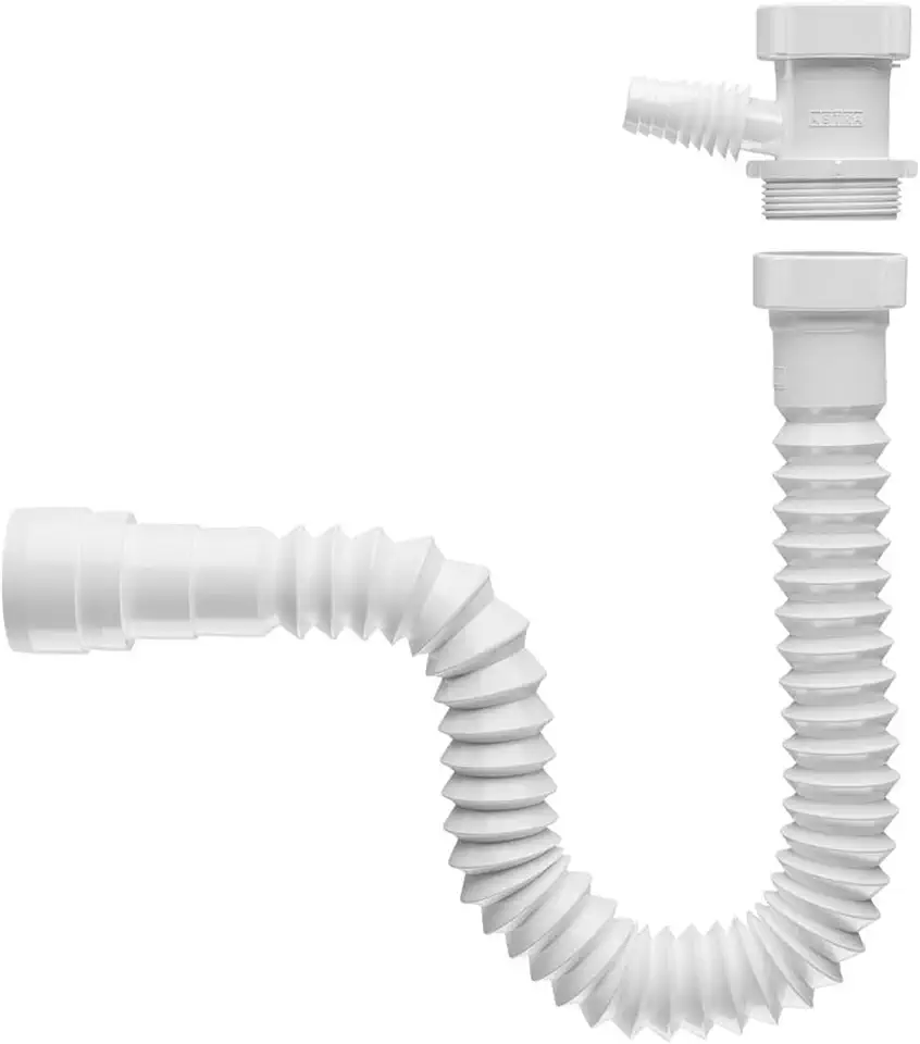 Kit Sifão Universal com Adaptador – Flexível 50cm para Pia, Tanque ou Máquina de Lavar Louça e Roupas – PVC Branco