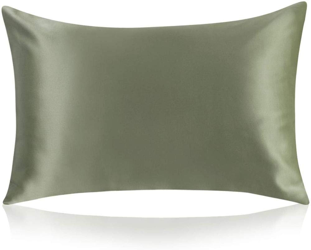 100% Mulberry Silk Pillowcase for Hair and Skin with Hidden Zipper Both Side 19 Momme Silk 600 Thread Count 1pc-Olive Green_Standard 20"x26"