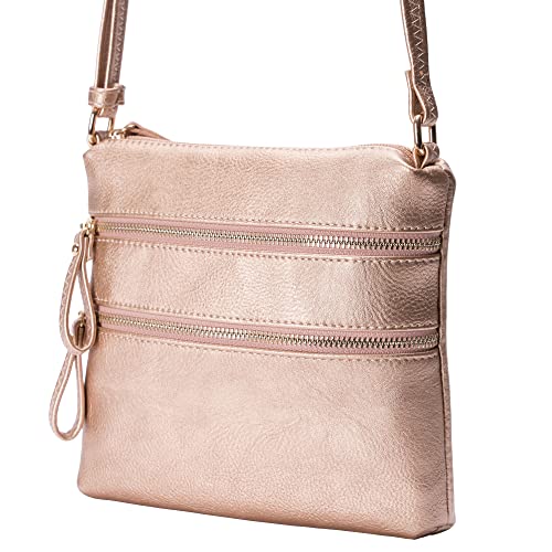 Image of Solene Small Multi Zipper Pocket Crossbody Bag with Adjustable Strap, Lightweight Travel Purse, Daily Small Messenger Pouch