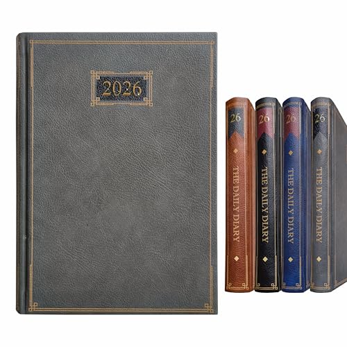Image of Anupam Goth Diary 2026 with Dates, 2026 Daily Planner Full Page Per Day with Monthly Calendar, January to December 2026 Size A5 (21x14cm) 365 Days Canvas Textured PU Cover 80GSM Grey