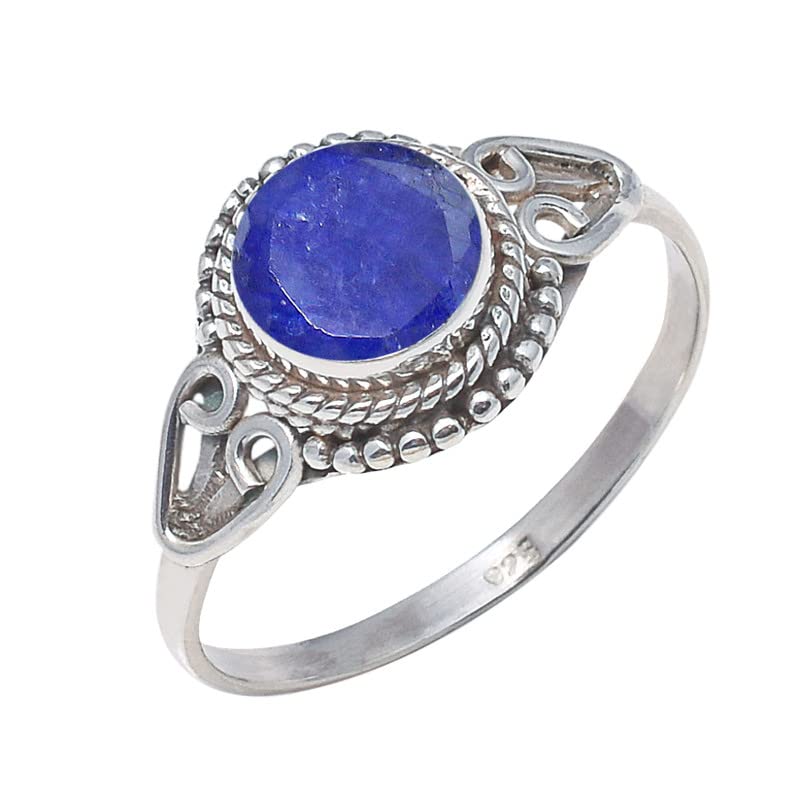 925 Sterling Silver Sapphire Ring Size US 7 - Sapphire Stone Gemstone Statement Ring Gift Jewellery For Girl Women