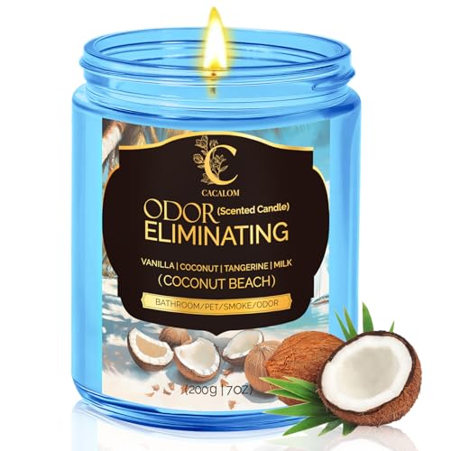 Image of Odor Eliminating Candle, Home Scented Candles, Coconut Beach, 7oz | Soy Wax Candles, 50Hr Burn , Eliminates 95% Of Pet, Food & Other Smells, Air Freshening Scent Candle Gifts For Women Men