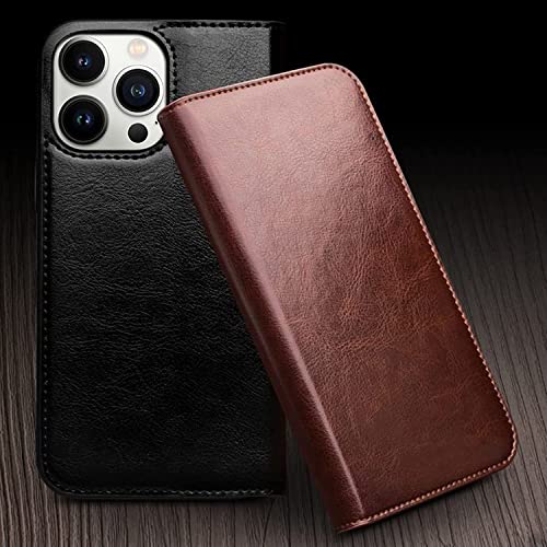 Founcy Wallet Case For Iphone 14/14 Plus/14 Pro/14 Pro Max, Genuine Leather Flip Case With [Card Holder][Kickstand] Protective Magnetic Folio Phone Case (Color : Brown, Size : 14 Pro Max 6.7") #TOP3