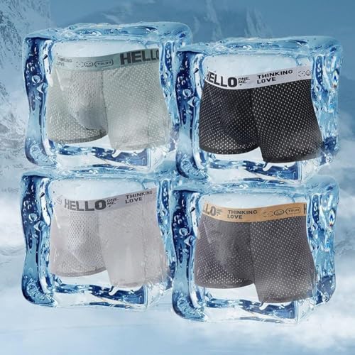 Hello Underwear for Men, Hello Mesh Ice Underwear for Men, Box Briefs Ultra-Thin Breathable Underwear Multipacks4