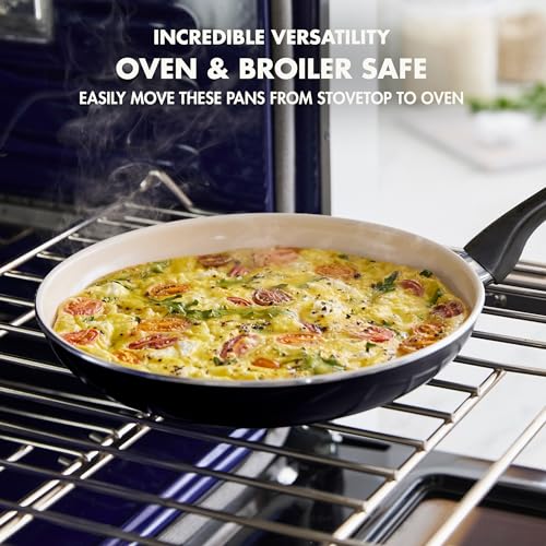 Image of GreenPan Rio Healthy Ceramic Nonstick 8 inch Frying Pan Skillet and Silicone Spatula Set, Soft Grip Handle, Breaktfast Meal Set, PFAS-Free, Dishwasher Safe, Oven Safe, Black