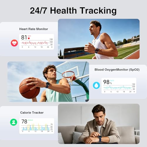 Image of Fitpolo Smart Watch for Men Women Android iPhone, 1.57'' HD Fitness Tracker with Bluetooth Call & Answer, IP68 Waterproof, Heart Rate /SpO2 /Sleep Monitor, Built-in AI Voice, 105+ Sports Modes (Blue)