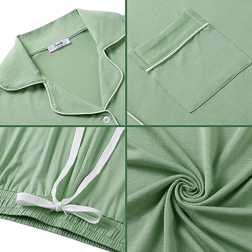 Image of Joyaria Bamboo Viscose Cooling Pajamas for Women Capri Button Front Pjs Set | Ideal for Night Sweats, Hot Sleeper Friendly, Breathable & Moisture Wicking, Short Sleeve Top