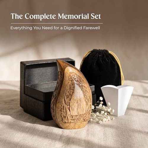 Image of Wooden Teardrop Urns for Human Ashes - 3 Cubic Inches Black Thunderstorm Pattern Cremation Urn, Decorative Keepsake Burial Container for Ashes Adult Male or Female Memorial Display