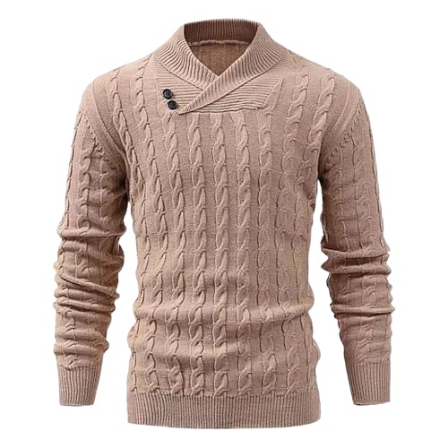 Pull col châle en tricot torsadé kaki pour un week-end cocooning