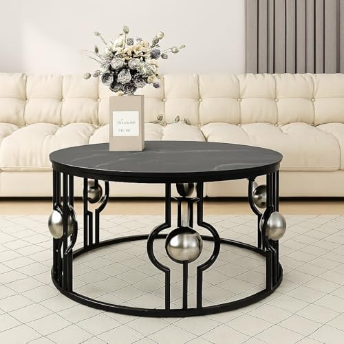 Image of Nesting Tables Made of Engineered Wood Coffee Table, Small Accent End Table, Round Sofa Side Table, Living Room, Bedroom Full Black