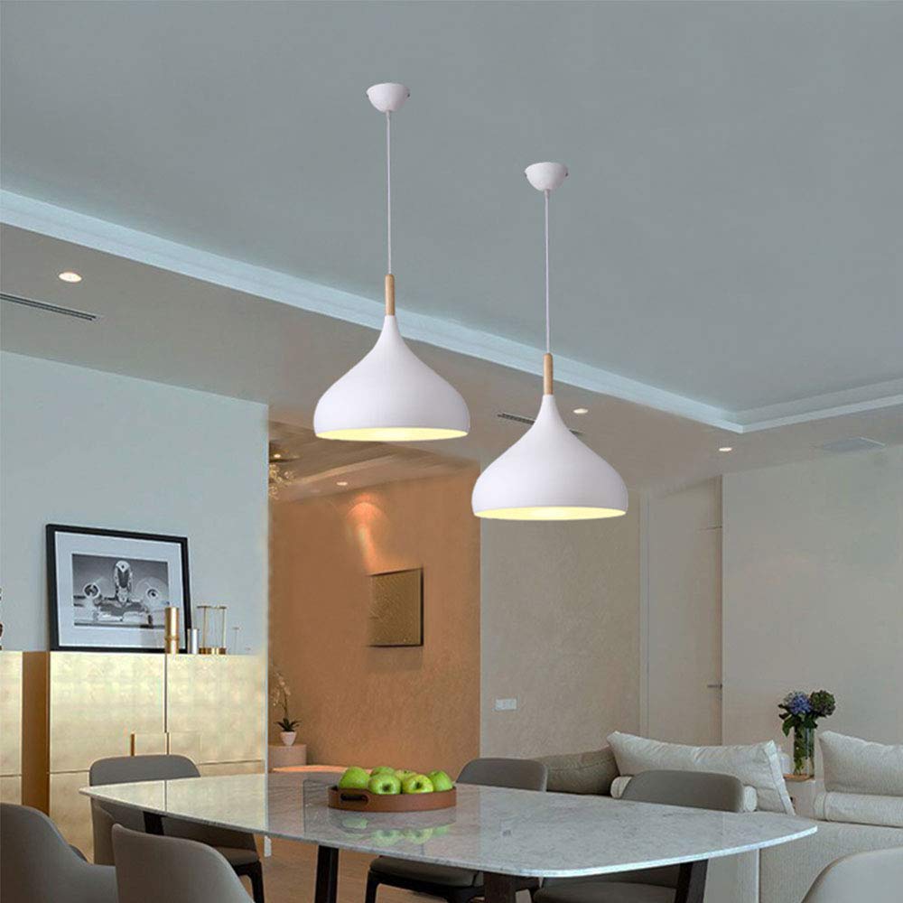 Mengjay Moderna Lampada a Sospensione soffitto Industriale interna Lampadario Edison Rustico E27 metallo Lampada Pendente per Cucina Sala da Pranzo soffitta caffè bar ristorante soggiorno (bianco)
