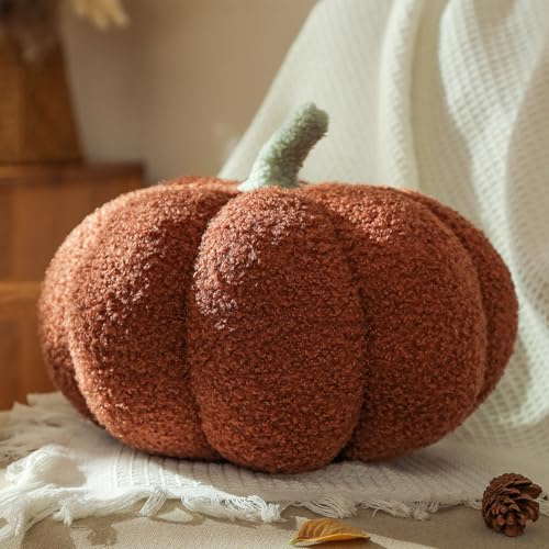 YRXRUS Pumpkin Pillows, Halloween Pumpkin Throw Pillows, Brown Shaped Pillow for Fall Room Decor Gifts, Teddy Fleece Cute 6x12 Inches Halloween Pillow, Accent Fall Pillows