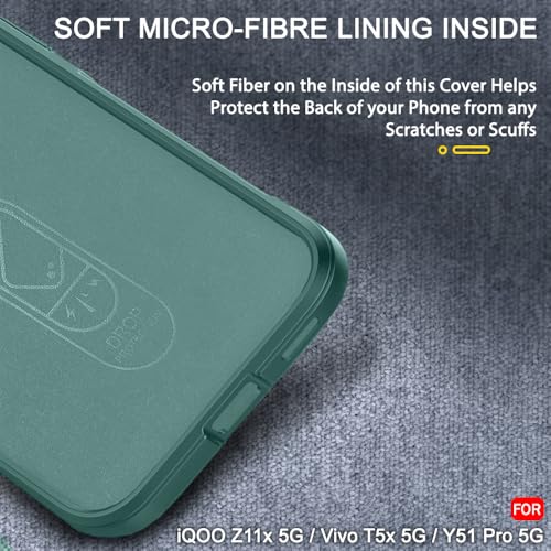 Image of TheGiftKart Liquid Silicon Back Cover Case for iQOO Z11x 5G / Vivo T5x 5G / Y51 Pro 5G | Shockproof Military Grade Protection | Micro-Fibre Cloth On Inner Side | Anti-Slip Grip for Cover (TPU, Green)